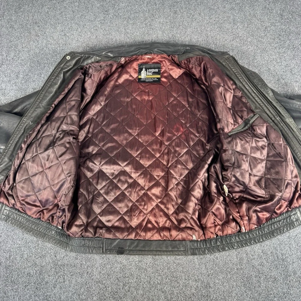 Vintage London Fog Black Leather Jacket‎ Quilted Lined XL Y2K Grunge 90s 80s